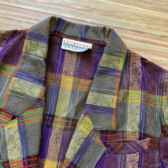 Purple Plaid Short Sleeve Blazer Jacket Vintage Collections Internationale 90s - Picture 4 of 7